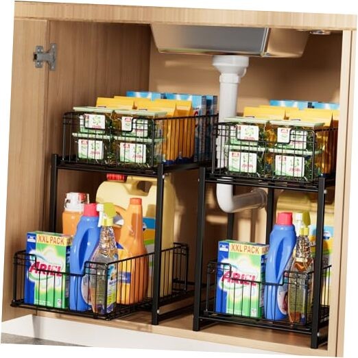 Under Sink Organizer-Tier Pull Out Cabinet Organizer, Kitchen Bathroom 2