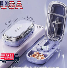 Adjustable Precise Pill Cutter Storage Box Portable Drug Tablet Medicine Dust US
