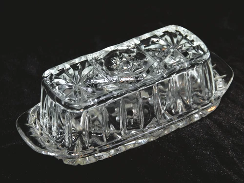 Covered BUTTER DISH ~ Vintage Anchor Hocking ~ Star of David ~ EAPC Glass