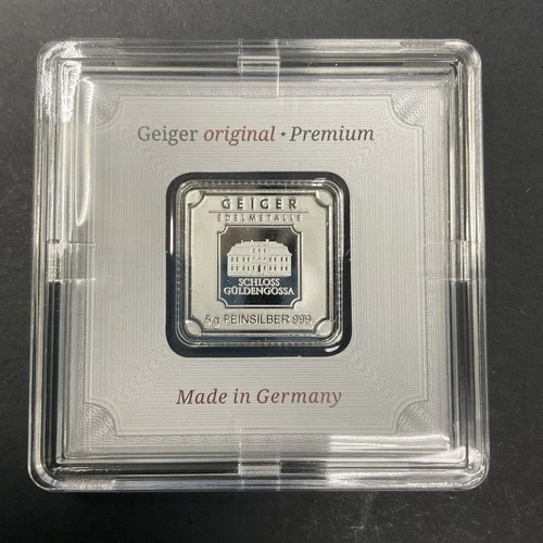 Geiger Edelmetalle Fine Silver 5 gram Square Bar in Assay