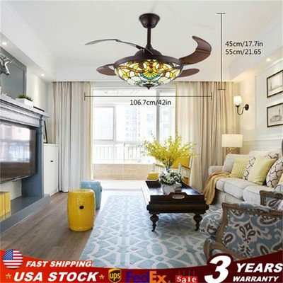 42 Inch Ceiling Fan Light Tiffany Style Chandelier Fan Lamp w/ Remote Fandelier!