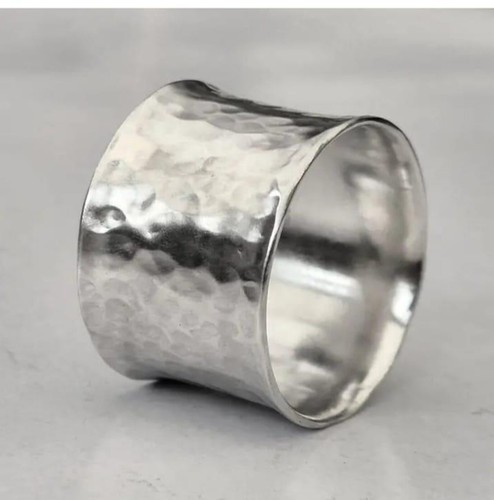 Hammered Silver Cigar Band Ring Wide Handmade Statement Boho Unisex JewelryMK347
