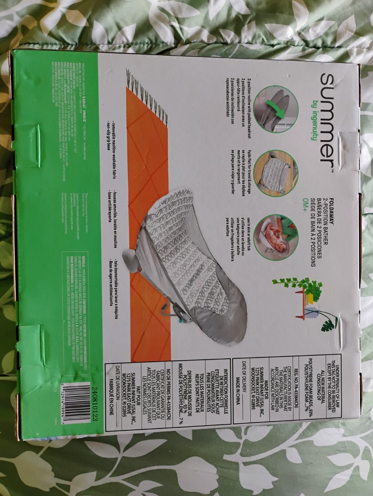 Summer by Ingenuity--Foldaway 2-Position Baby Bather--Gray--New In Box