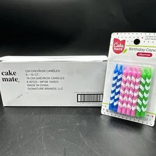 NIB Cake Mate Chevron Candles- 6 Pks Of 16 (96) Candles (blue, pink, green)-2.5”
