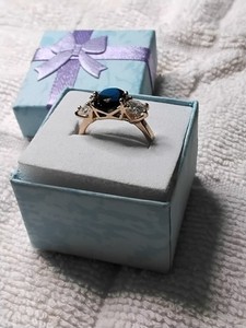 Authentic Sapphire Blue CZ Ring. Set In 18kt Yellow Gold Plated Mounting. Size 6.5