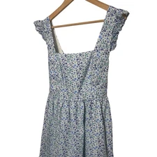 J.Crew Square Neck Tiered Floral Back Bow Detail Dress Blue Floral Size 12P EUC