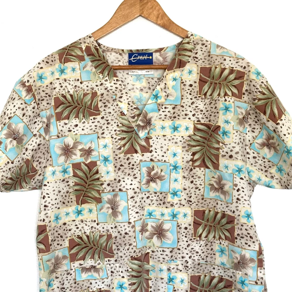 Crest Scrub Top Women's Small Tropical Floral Short Sleeve Pockets V Neck Shirt - Image 3 of 4