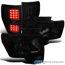 Fits 09-14 Ford F150 F-150 Pickup Smoke Headlights+Glossy Black LED Tail Lamps