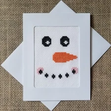 Completed Finished Cross Stitch Snowman Face Blank Note Card