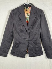 Ted Baker Black Textured Dot Blazer Jacket US 4 Floral Lining Career Work Office
