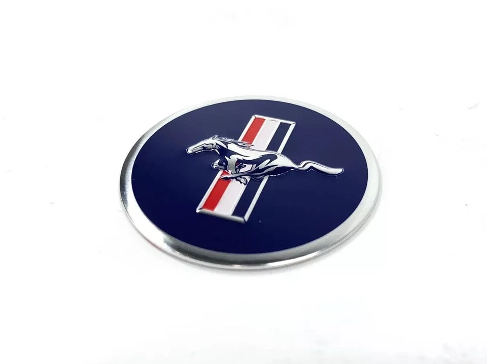 Calcomanía azul Ford Mustang Tri-Bar Pony volante bocina botón insertar - 1 3/8" Foto 4 de 4