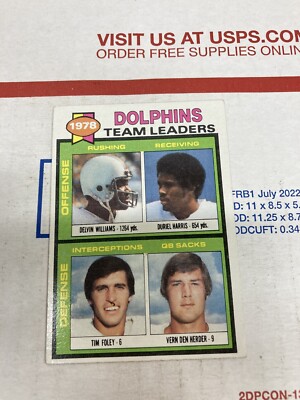 1979 Topps Football Miami Dolphins D Williams D Harris T Foley V Den Herder #394