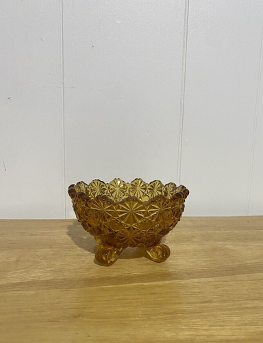 Vintage Fenton Amber Daisy Button Oval Footed Trinket Dish - Picture 4 of 10