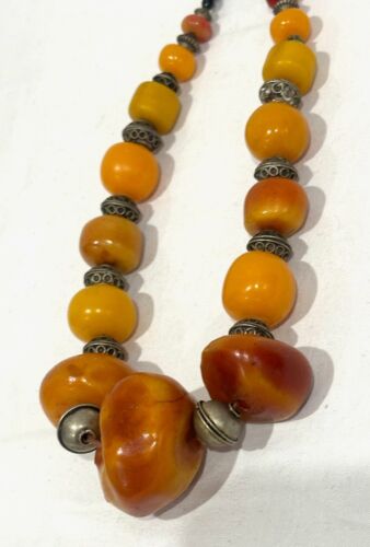 Pretty Vintage Ethnic Style Amber & White Metal Beaded Necklace #4 - Picture 3 of 10