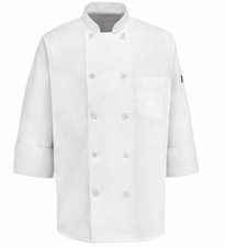 Red Kap White Chef Coat 0415WH LS Long Sleeve 10 Button Pearl Food Service