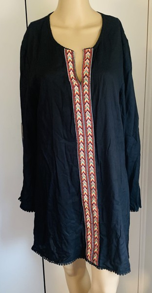 Miss Cocoa Boho Womens sz 12 Black Size Kaftan dress 100% Cotton Tapestry  Trim