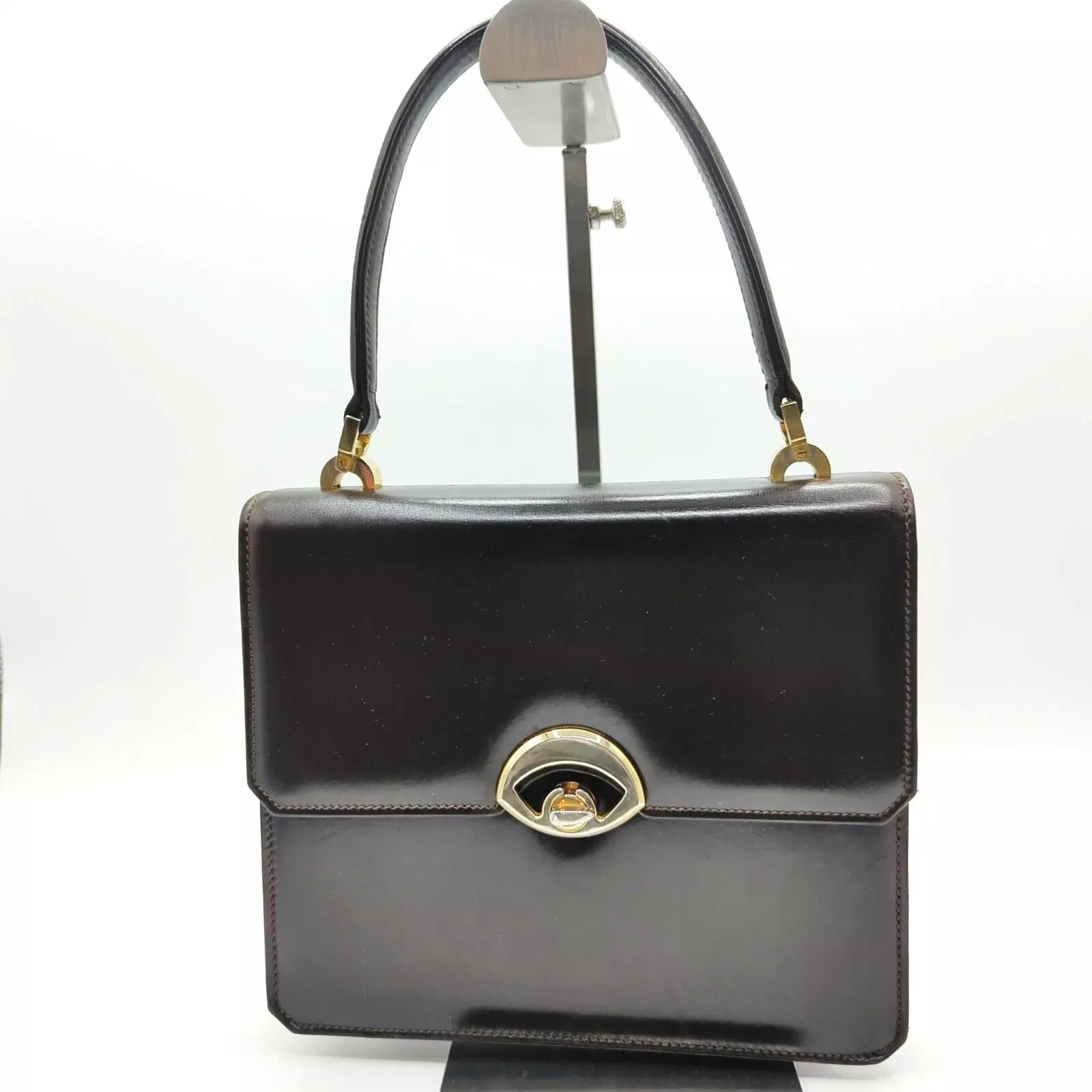 *Rare* Sac à main bandoulière vintage GUCCI cuir marron argent ferrures dorées #251