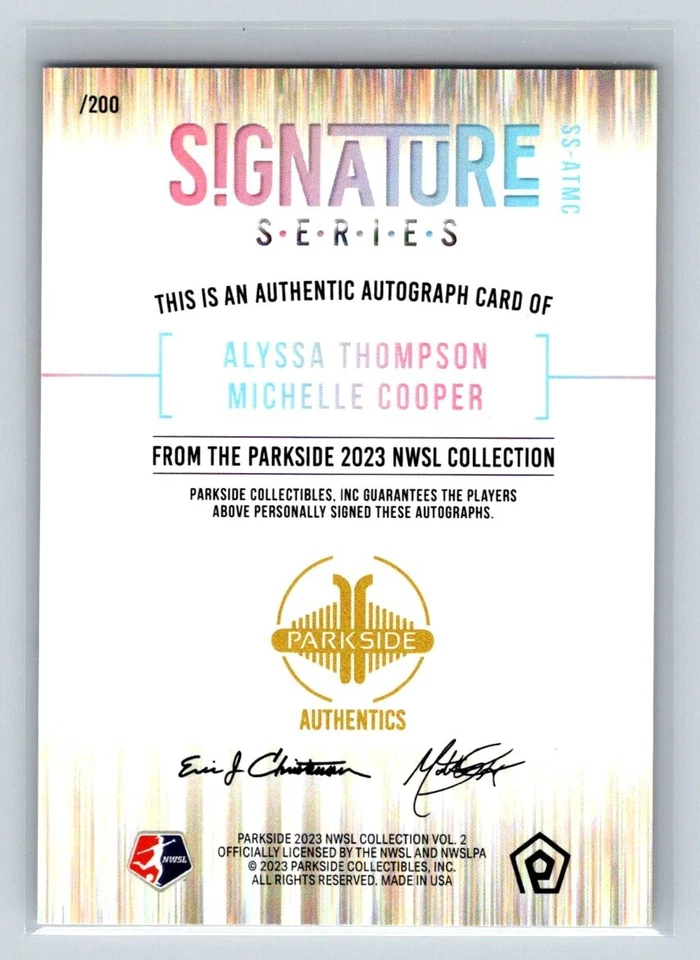 Alyssa Thompson Michelle Cooper 2023 Parkside NWSL Vol 2 Dual Auto On Card /200 - Image 2 of 3