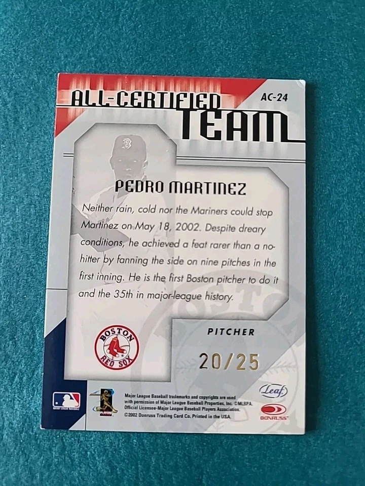 2002 Leaf All Certified Team Mirror Gold Pedro Martinez 20/25 Excellent AC-24 - Image 3 of 4