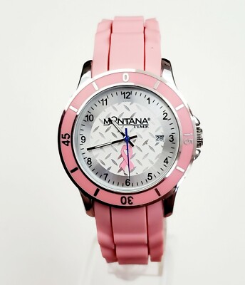 Montana Time Womens Pink Rubber Date Analog Quartz Watch  display picture 1