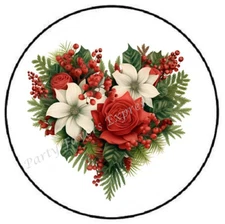 POINSETTIA HEART ENVELOPE SEALS LABELS STICKERS PARTY FAVORS