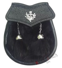 Kids Kilt Sporran Black Rabbit Fur Thistle/Child's Sporran Leather/Baby Sporrans