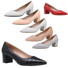 DREAM PAIRS Women Low Chunky Block Heel Pointed Toe Comfort Slip On Pump Shoes