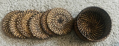 Wicker Woven Coaster Beer Beverage Drink Brown Boho Rattan Decor Set of 6