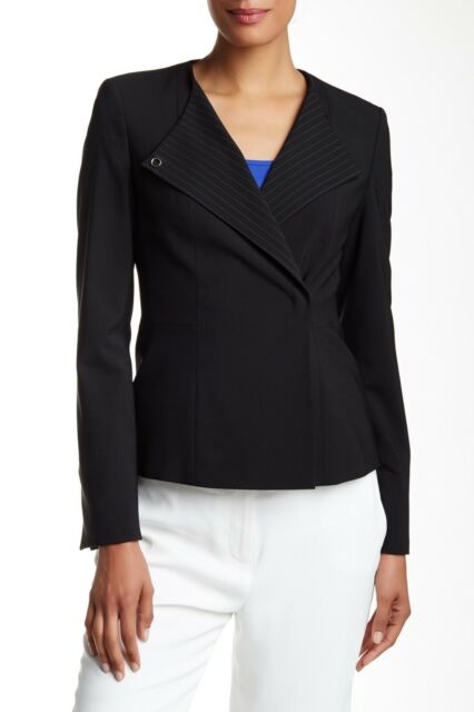 BOSS Hugo Boss Womens Wool Blend Plaid Collarless Blazer Jacket BHFO 1044