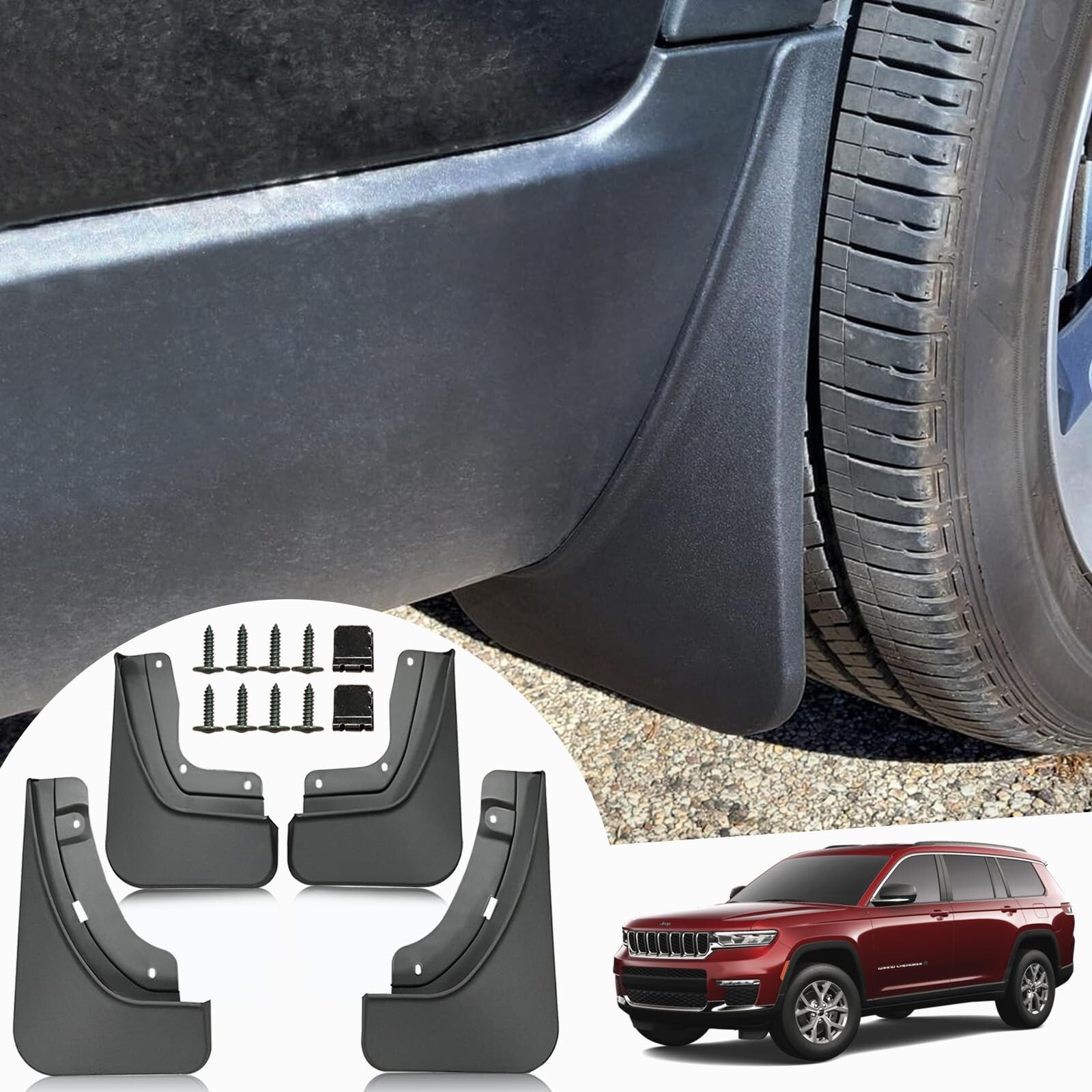 Mud Flaps for Jeep Grand Cherokee L 2024 2023 2022 2021 - No Drilling Require...-image