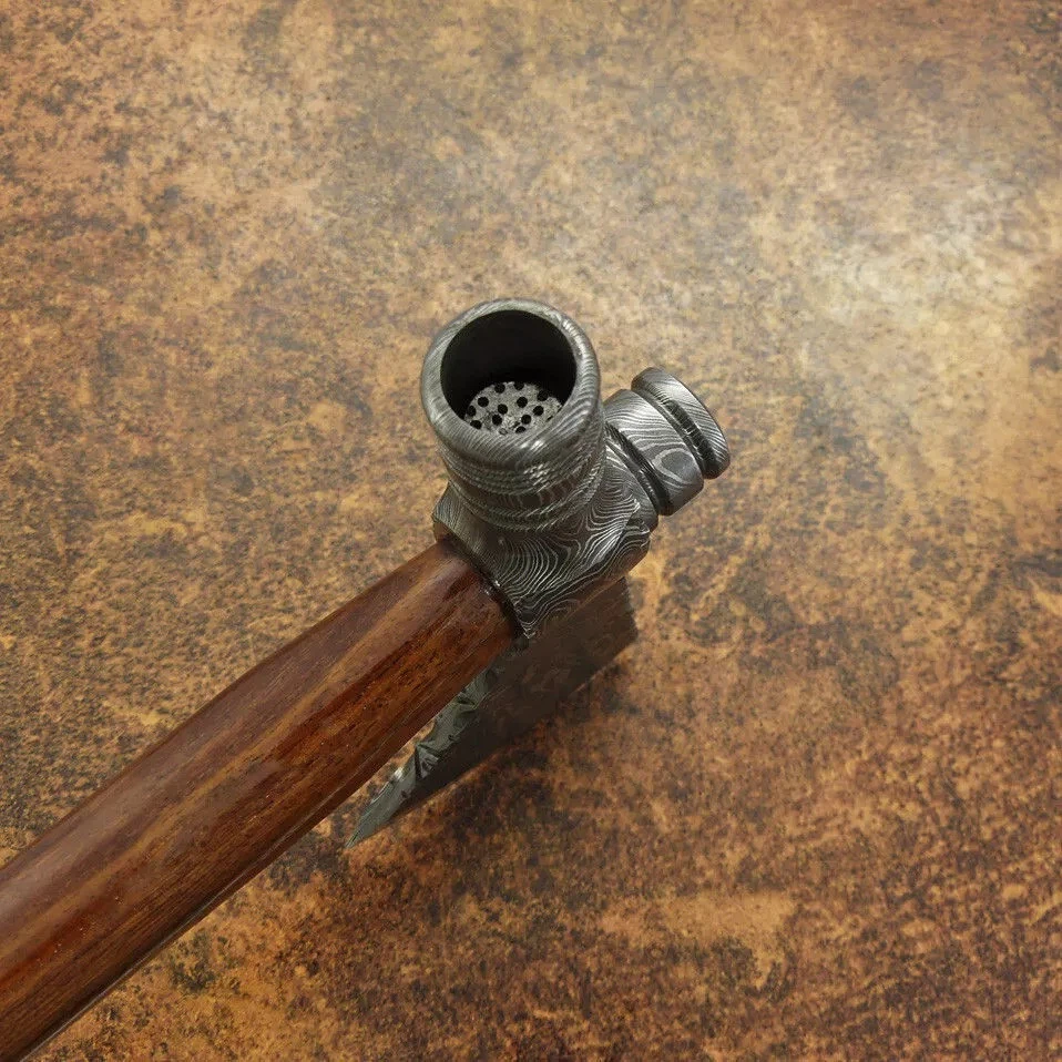 CUSTOM HANDMADE RARE PIPE TOMAHAWK AXE HATCHET DAMASCUS STEEL WITH ARC SHEATH - Image 4 of 4