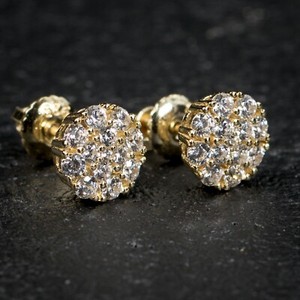 Authentic Mens Iced Gold Plated Honey Comb Flower Set Cluster Stud Screw Back Earrings
