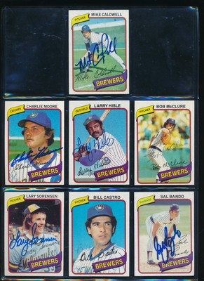 Lot (7) 1980 Topps Brewers #515 579 430 357 154 303 715 Signed ...