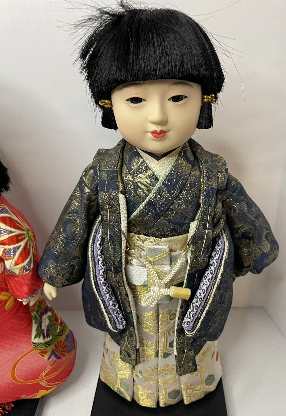 RARE Vintage Ichimatsu Japanese Porcelain Dolls Floral Red Golden