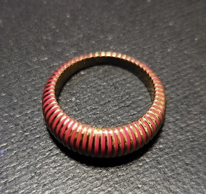 GORJANA 18k Gold Plated Catalina Enamel Ring Gold Pink Striped Boho- Size 9