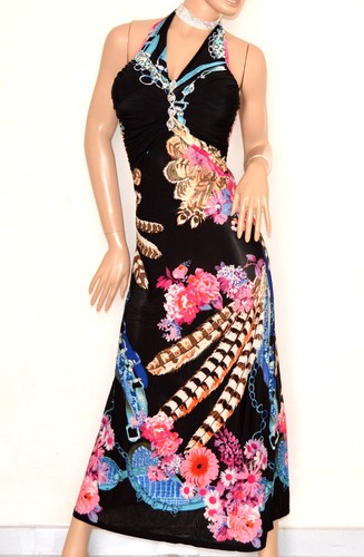ABITO LUNGO donna AZZURRO VERDE ROSA vestito da sera elegante sexy strass  E170 | eBay