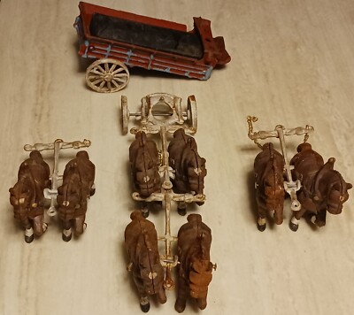 Budweiser- Cast Iron Clydesdale Horses (8) and Wagon for Parts | eBay