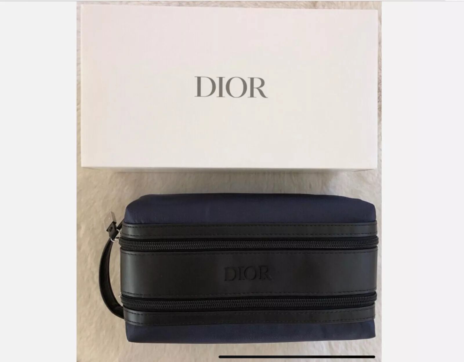 Dior Trousse de Toilette Bleu Marine et Noire Trousse de Voyage Étui de Voyage, Double Fermeture Éclair, NEUF