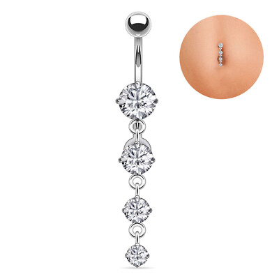 Assorted Belly Button Ring 316L Steel CZ Gem Dangle Navel Barbell Piercing 14G