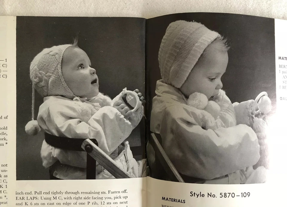 Vintage 1962 Bernat Crochet Pattern Book Caps and Mittens For Everybody Slippers - Image 3 of 4