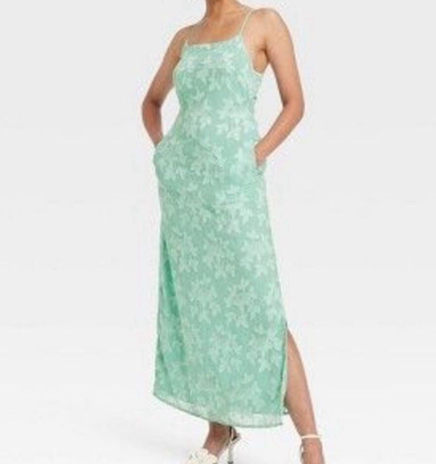 green jacquard a line slip maxi dress Women's Do Not Bleach