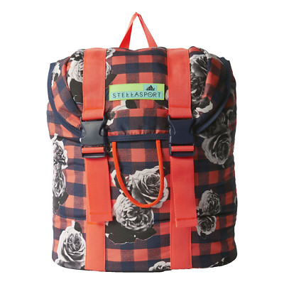 adidas STELLA SPORT Women's Backpack Orange Plaid/Floral Print Gym Travel School