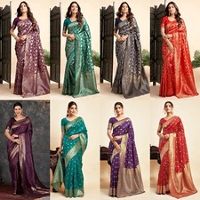 Women's Banarasi Soft Silk Saree Pure Silk with Unstitched Blouse Piece