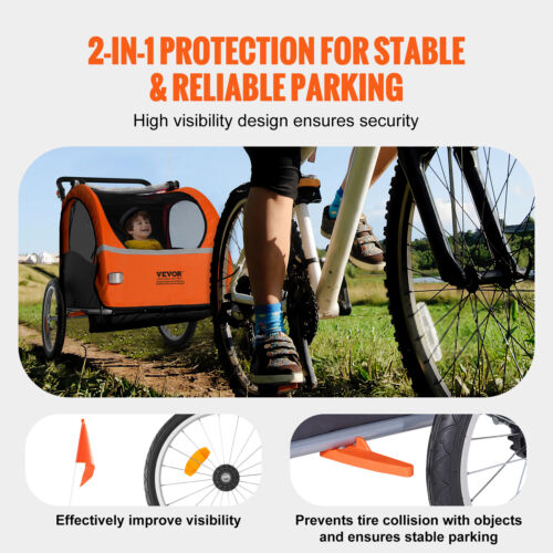 VEVOR Child Bike Trailer Foldable 2 Seater Stroller Double Kids Carrier 45 kg - Picture 3 of 12