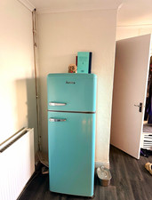 Amica Retro Freestanding Fridge Freezer Blue 208L 144cm 2 Door Top-Freezer