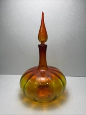 Vtg MCM Joel Myers 6530 Blenko Tangerine Amberina Glass Decanter with Stopper