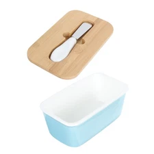  Butter Dish with Lid: 600ml Ceramic Butter Keeper Container with Knife Airtight