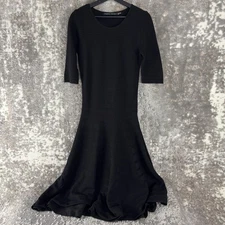 Ivanka Trump Size S Casual Midi Fit Flared Dress Black 3/4 Sleeve Round Neck