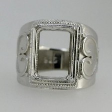 Emerald Cut 14x10MM Semi Mount Ring 925 Sterling Silver Cocktail Unisex Ring