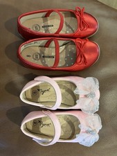 Two Pairs Barely Used Toddler Size 8 Ballet Flats Pink And Red